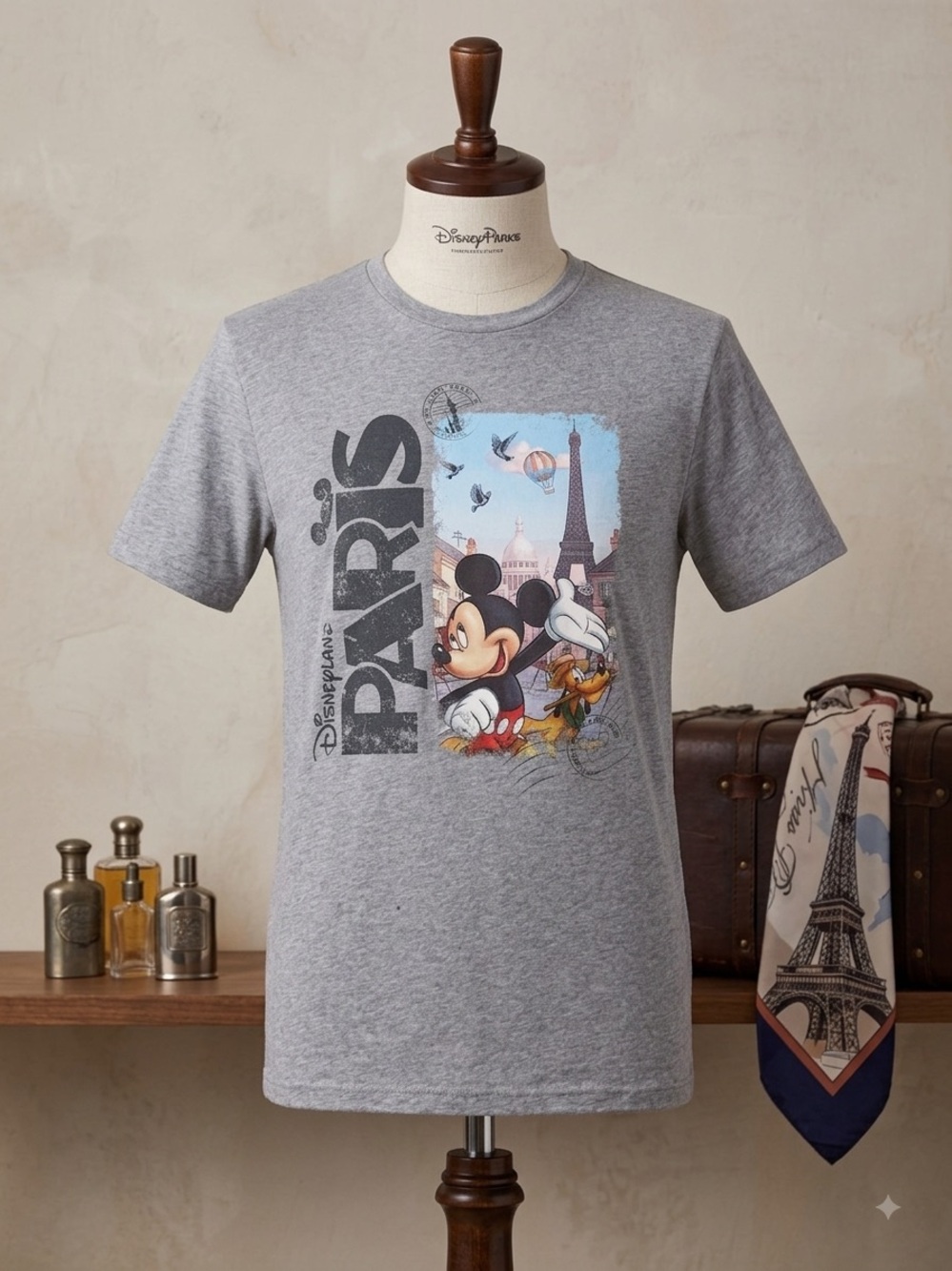 Disney Gray Mickey & Paris Graphic Short Sleeve Tee